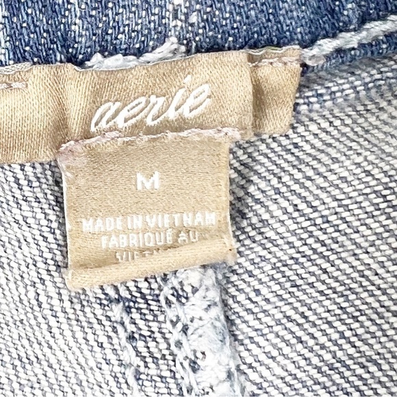 ✅  Aerie Womens Denim Distressed Shorts Blue Pull On Frayed Hem Mid Rise Medium - Picture 4 of 6